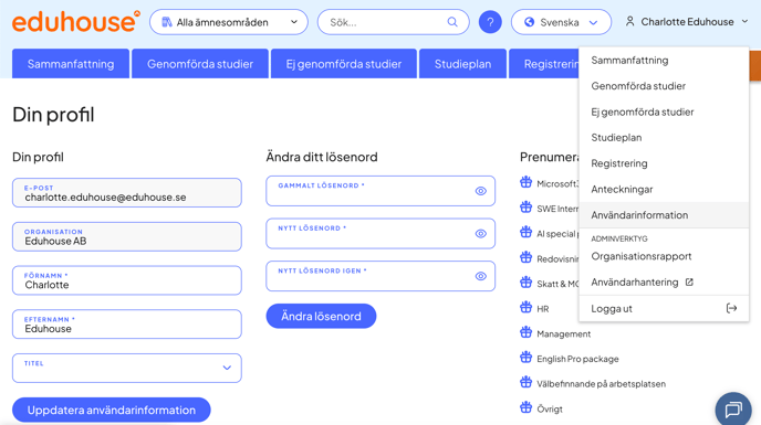 Anvandarinformation - knowledgebase- SWE