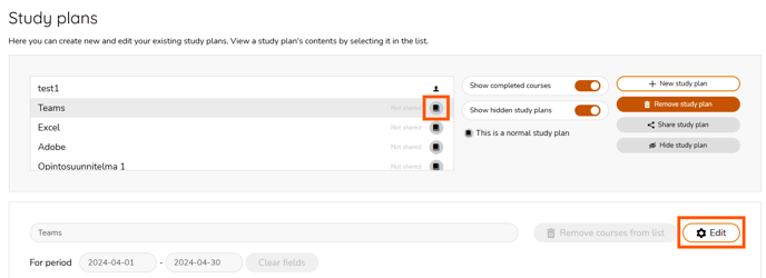 study plan edit