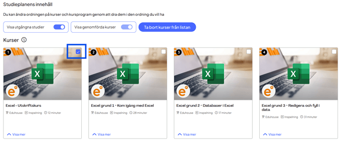 knowledge base ta bort från studieplan